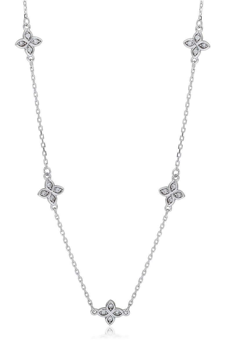 SUZY LEVIAN Cubic Zirconia Flower Station Necklace, Main, color, White