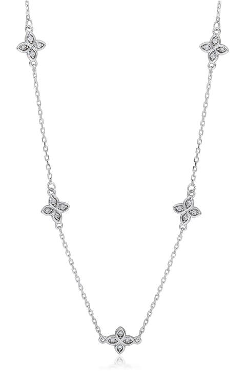 Cubic Zirconia Flower Station Necklace
