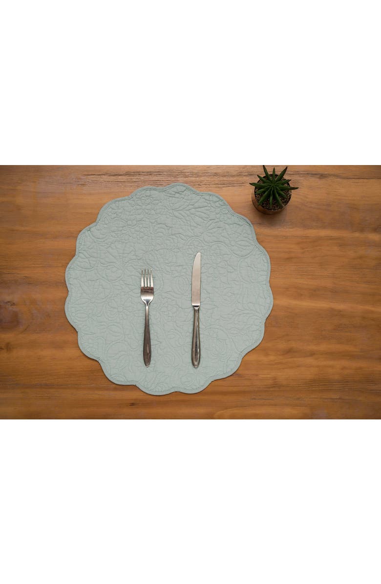 C&F Home Christiana Breeze Reversible Machine Washable Round Quilt Placemats Set of 6, Alternate, color, Blue