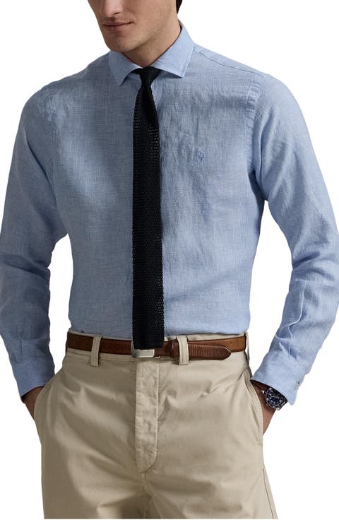 Classic Fit Houndstooth Linen Button-Up Shirt