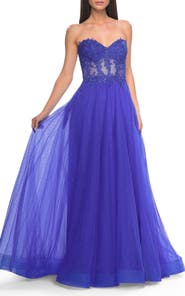 La Femme A-Line Tulle Ballgown with Lace Illusion Bodice