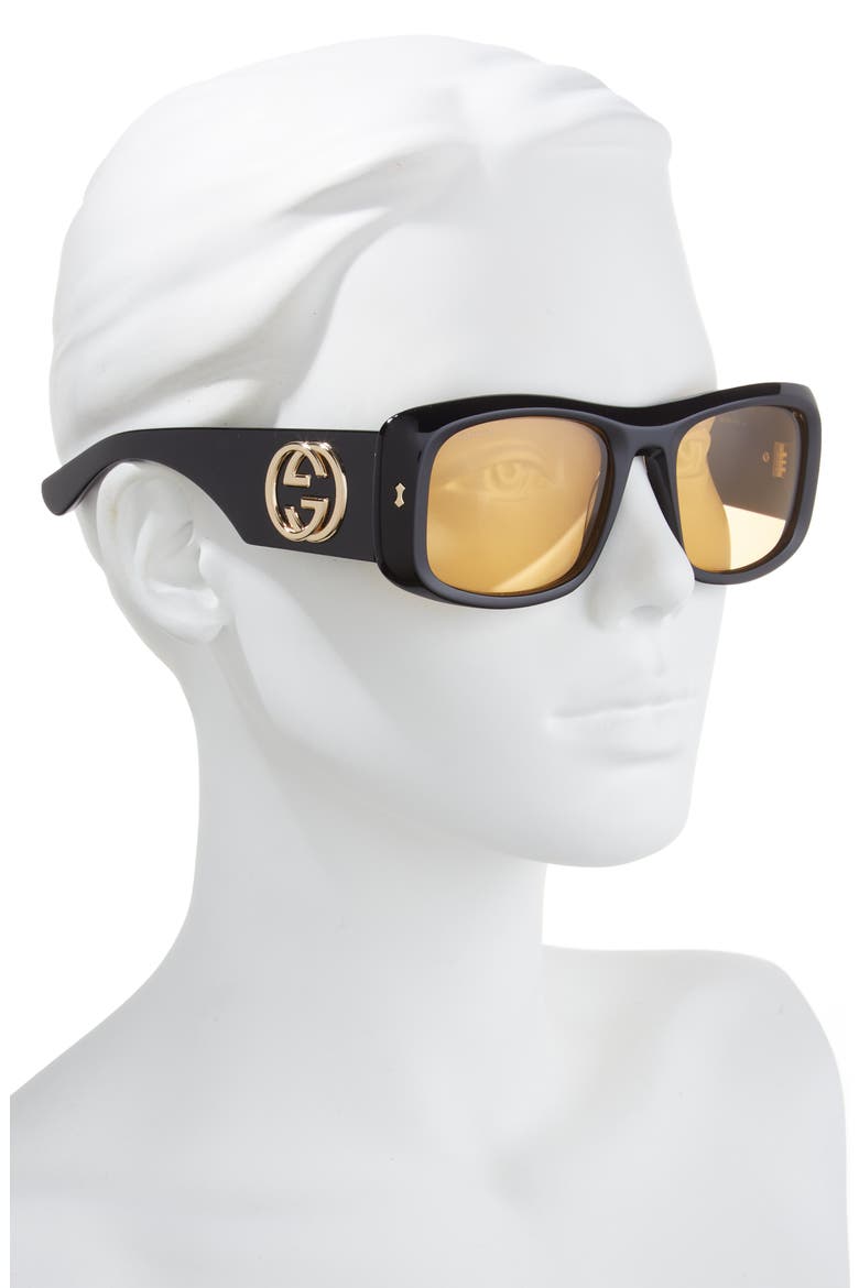 56mm Rectangular Sunglasses, Alternate, color, BLACK BLACK YELLOW