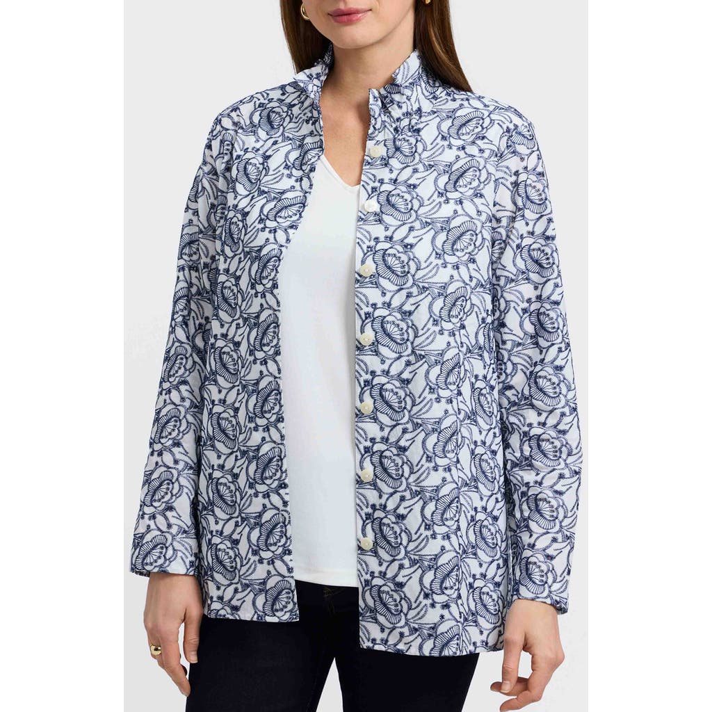 Foxcroft Carolina Floral Embroidered Cotton Button-up Shirt