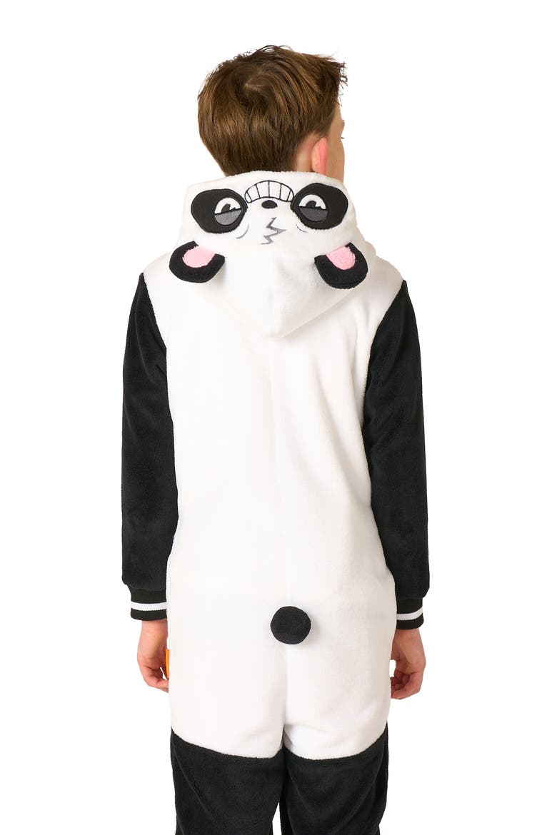Kids' Panda One Piece Hooded Jumpsuit, Alternate, color, BLACK