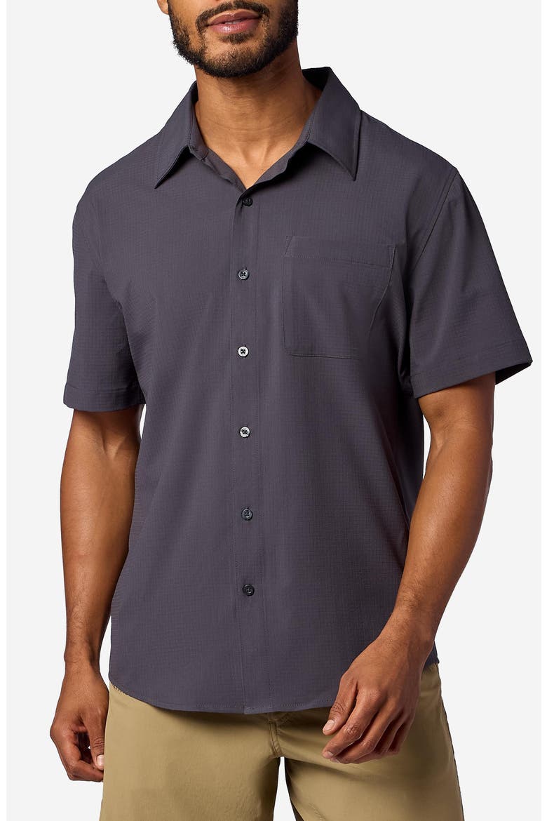 AirExchange SolarShield UPF Short Sleeve Button-Up Shirt, Main, color, BLACKENED