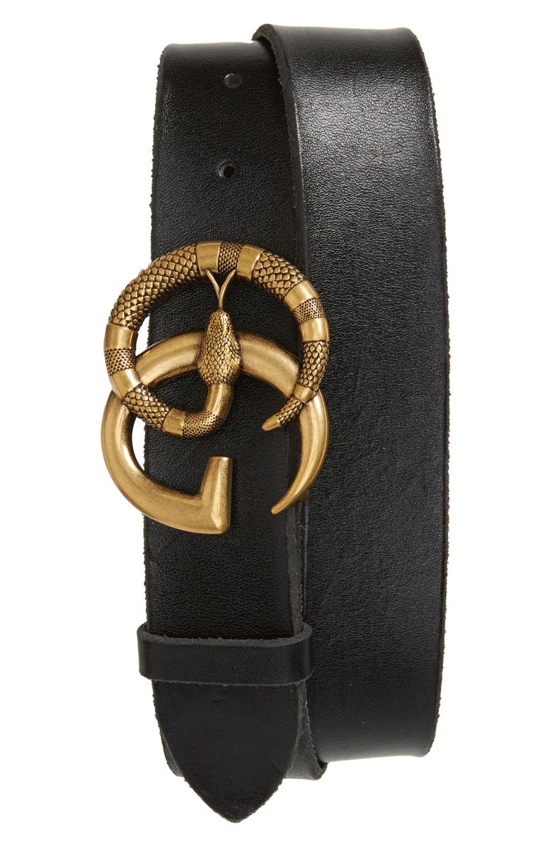 Gucci GG Marmont Snake Buckle Leather Belt, Main, color, 