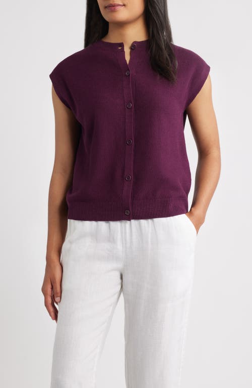 Eileen Fisher Cap Sleeve Organic Linen & Organic Cotton Sweater In Purple