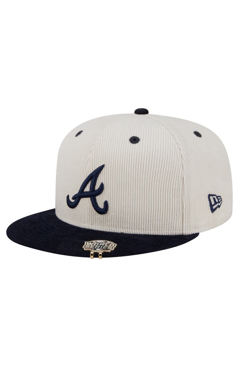 New Era Men's New Era Cream/Navy Atlanta Braves Two-Tone Corduroy 59FIFTY Fitted Hat, Alternate, color, 