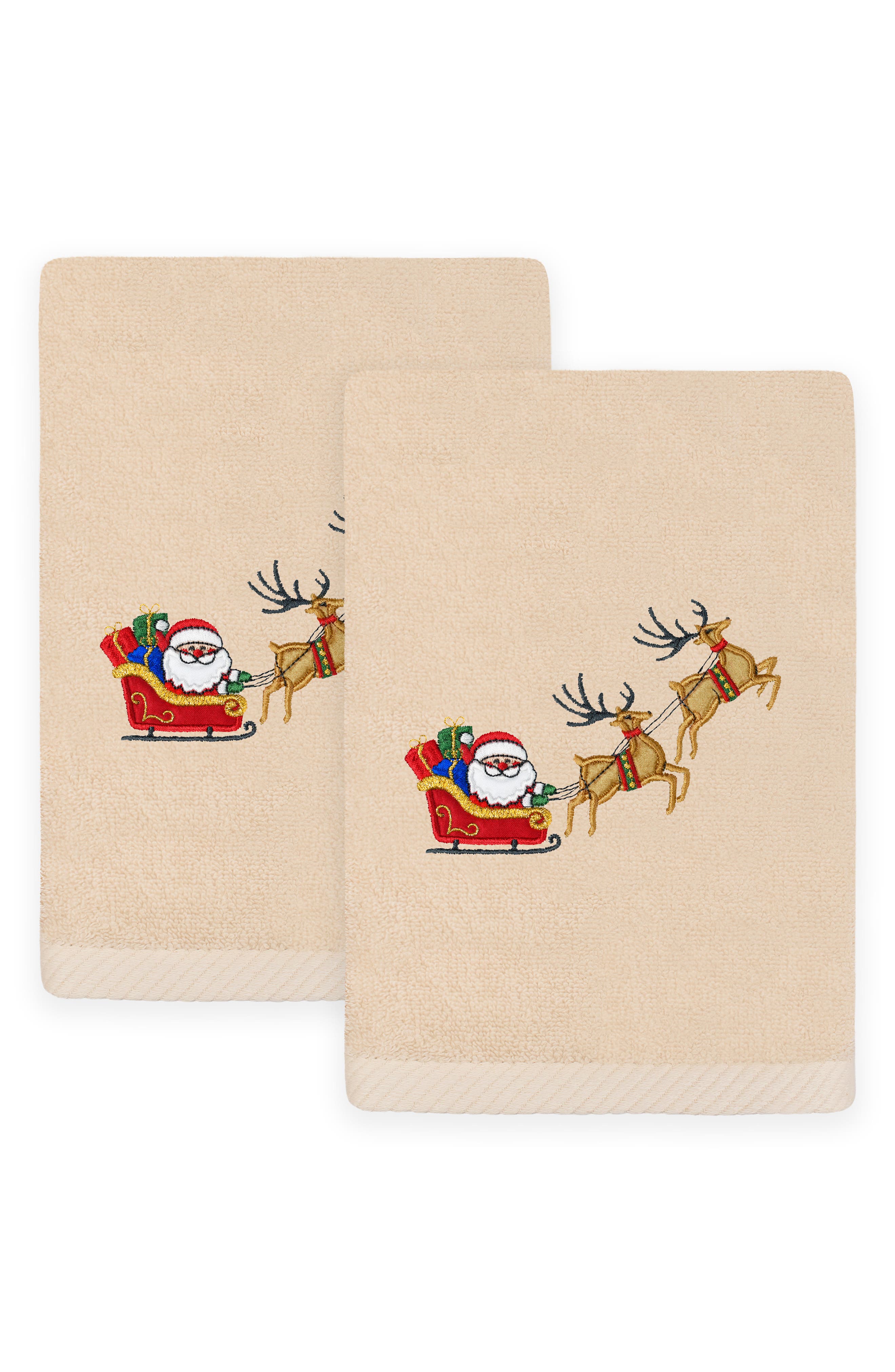 2-Piece Santa's Sled Turkish Cotton Hand Towel Set