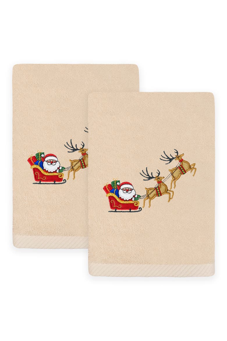2-Piece Santa's Sled Turkish Cotton Hand Towel Set, Main, color, SAND