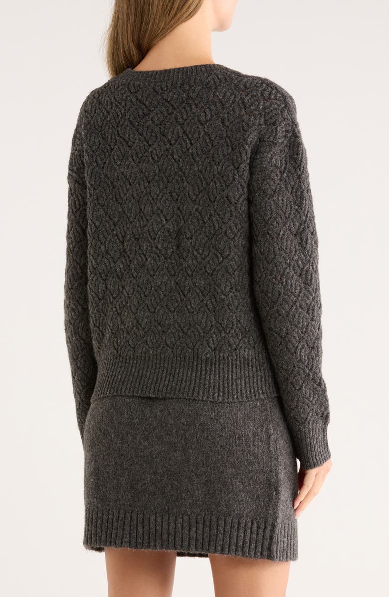 Melrose and Market Pointelle Sweater Cardigan, Alternate, color, Grey Dark Charcoal Heather