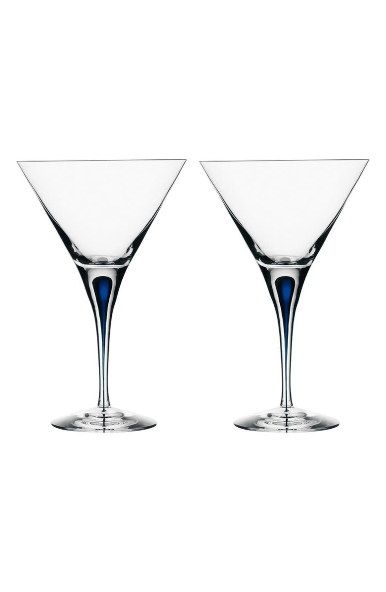 Orrefors 'Intermezzo' Martini Glasses, Main, color, Clear/ Blue