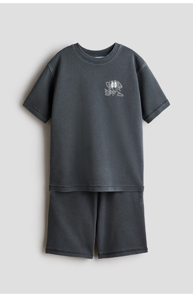H&M 2-piece printed sweatshirt and joggers set, Alternate, color, Dark Gray/Good Days