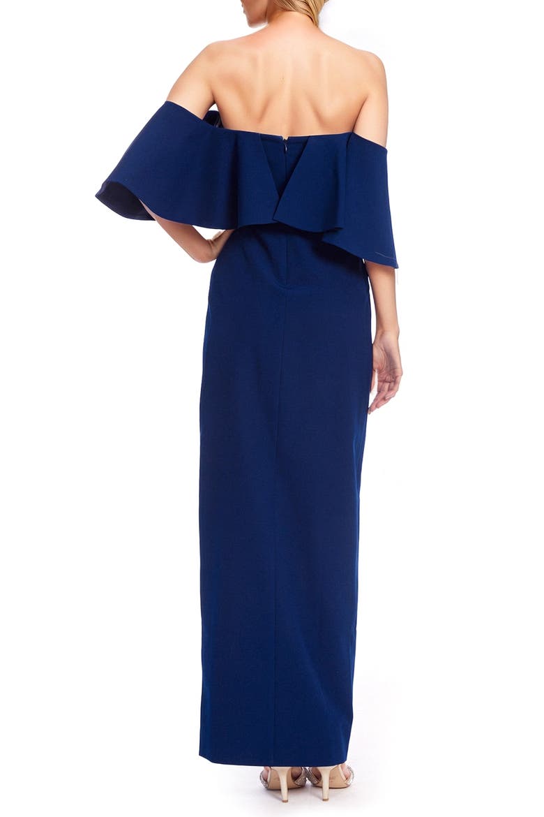 Ruffle Off the Shoulder Gown, Alternate, color, NAVY