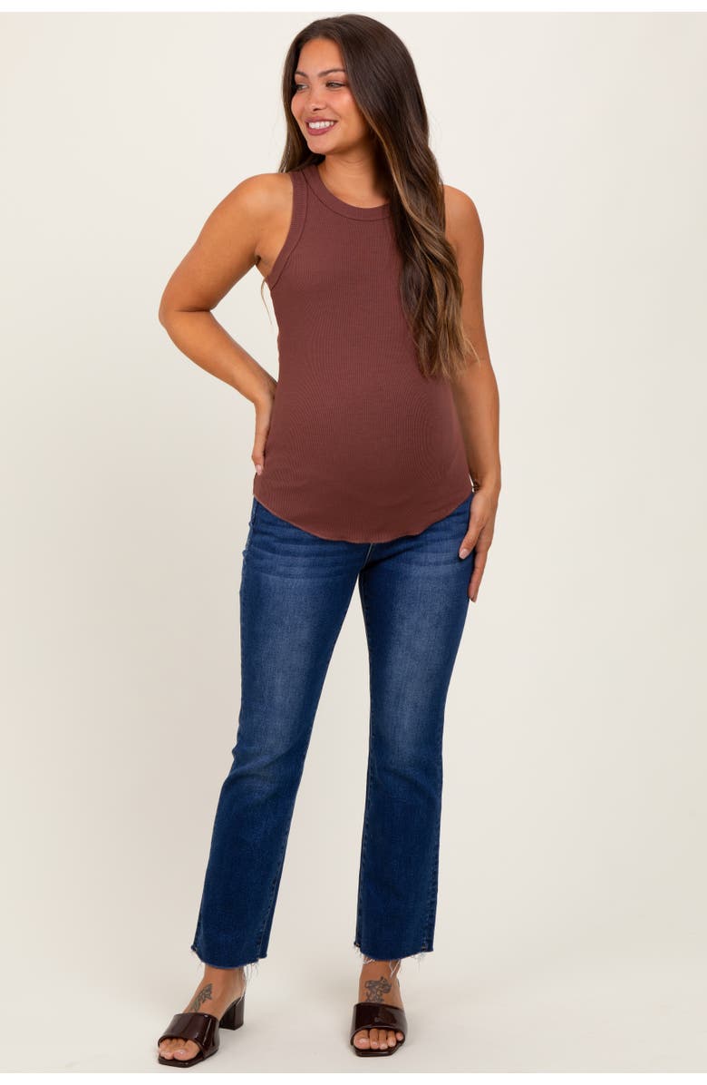 PinkBlush Cut Hem Kick Flare Maternity Jeans, Main, color, Navy Blue