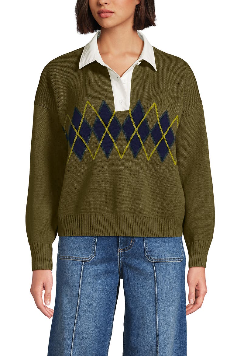 Drifter Rugby with Woven Collar Sweater, Alternate, color, True Green/Soft Ice Blue Rugby
