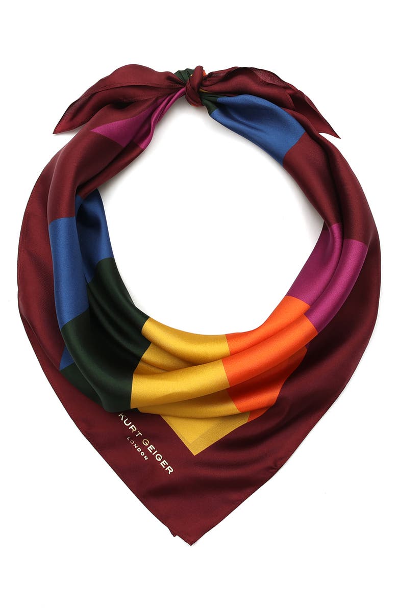 Kurt Geiger London Dark Rainbow Silk Square Scarf, Main, color, Dark Rainbow