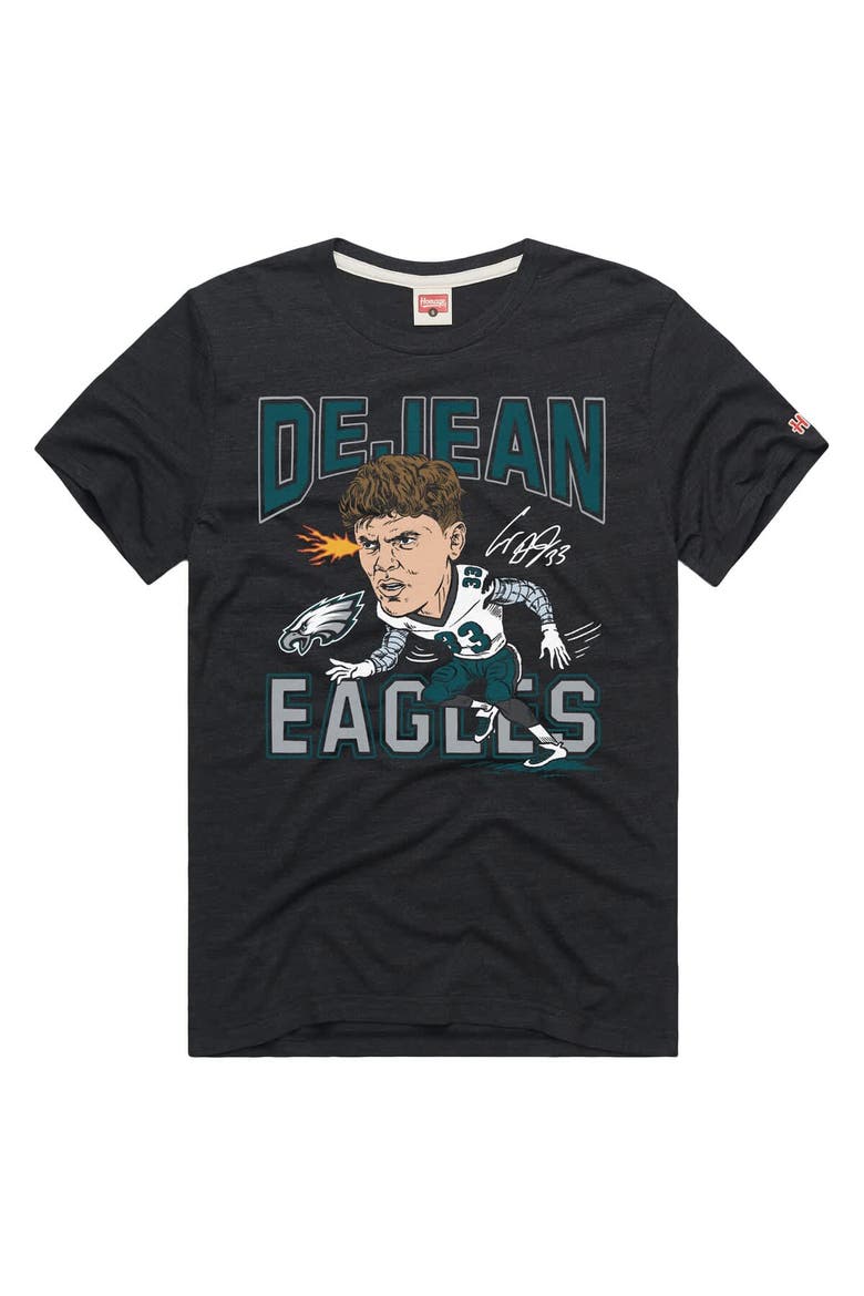 Unisex Homage Cooper DeJean Charcoal Philadelphia Eagles Caricature Player Graphic Tri-Blend T-Shirt, Main, color, Charcoal