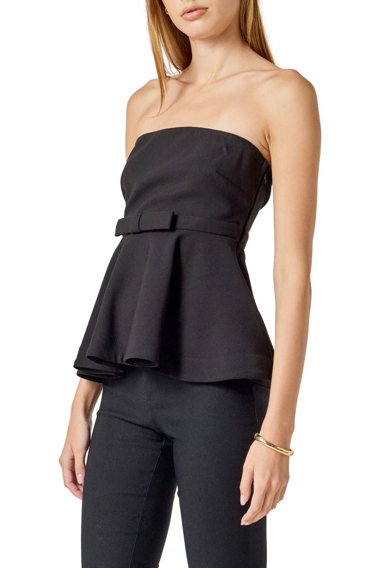Bow Strapless Peplum Top, Alternate, color, BLACK