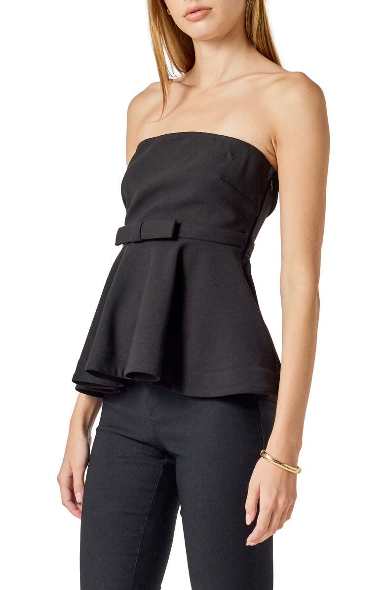 Endless Rose Bow Strapless Peplum Top, Alternate, color, Black