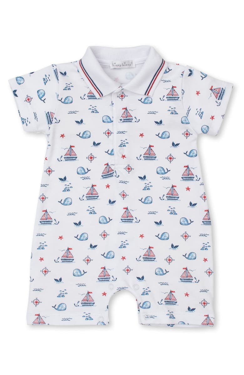 Kissy Kissy Print Short Sleeve Cotton Romper, Main, color,