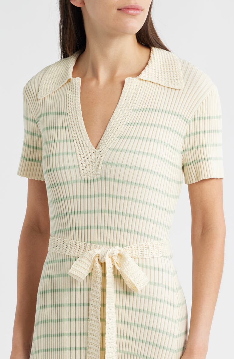 ZOE AND CLAIRE Stripe Ribbed Polo Sweater Dress, Alternate, color, Ivory/ Mint