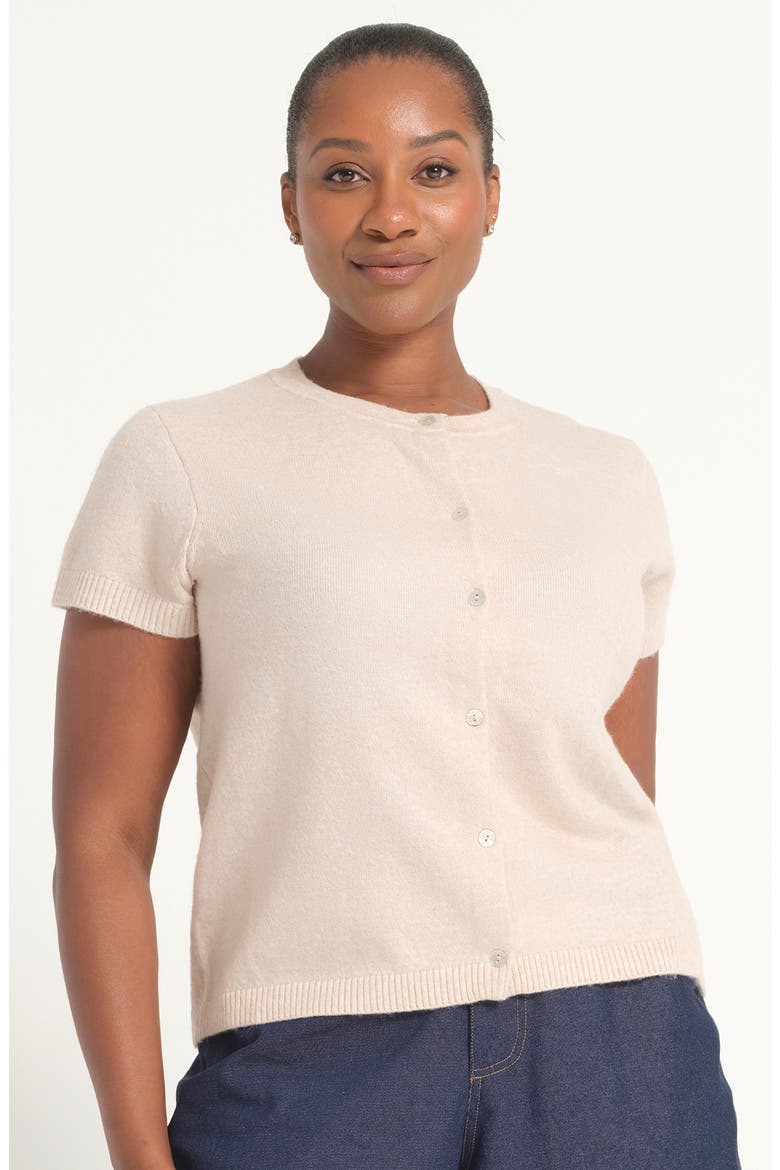 Airlie Short Sleeve Cardigan, Alternate, color, CREAM MARLE