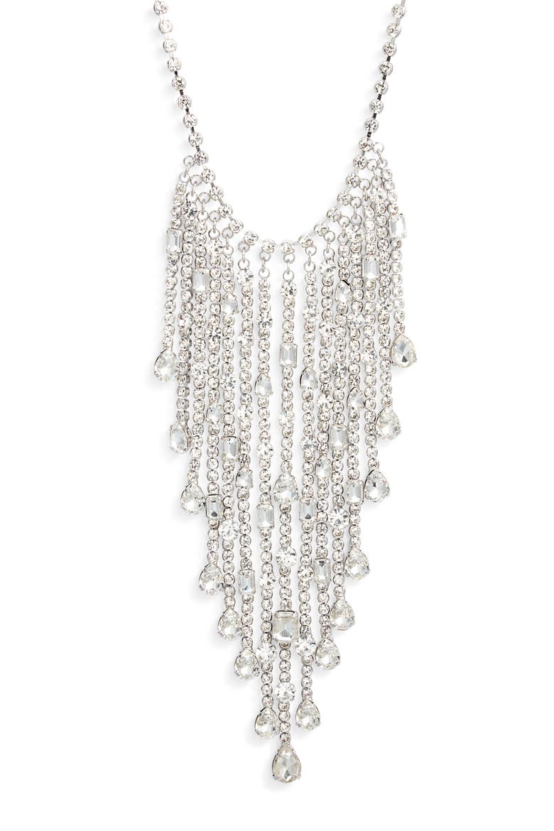 Crystal Fringe Frontal Necklace, Main, color, CLEAR RHODIUM
