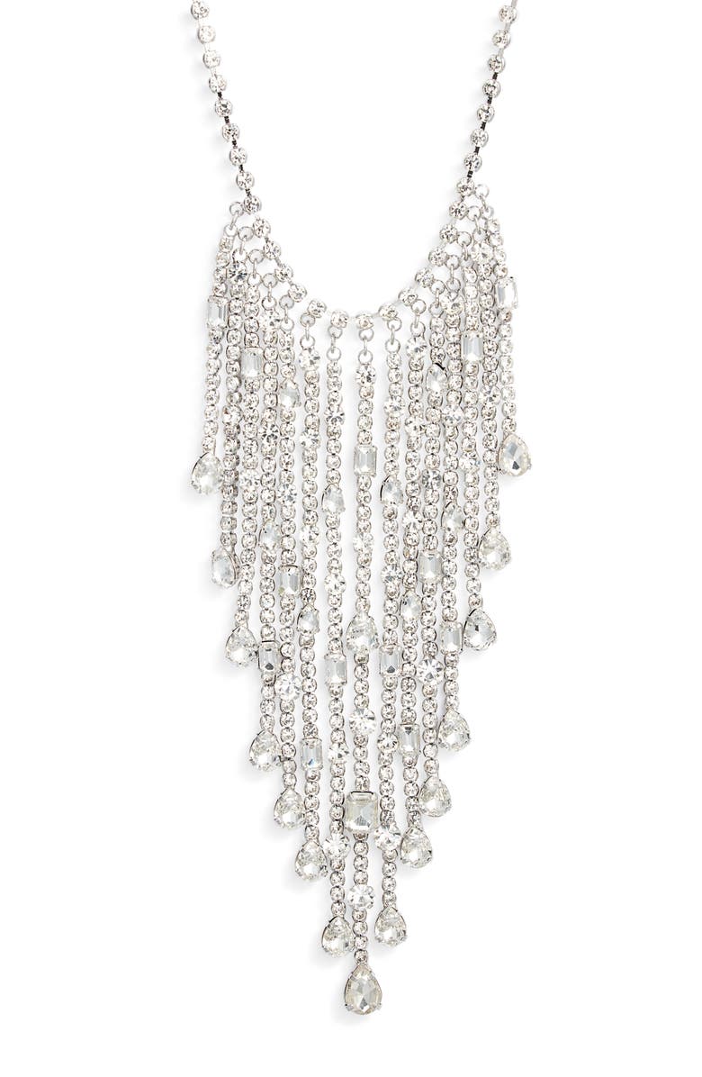 CRISTABELLE Crystal Fringe Frontal Necklace, Main, color, Clear Rhodium