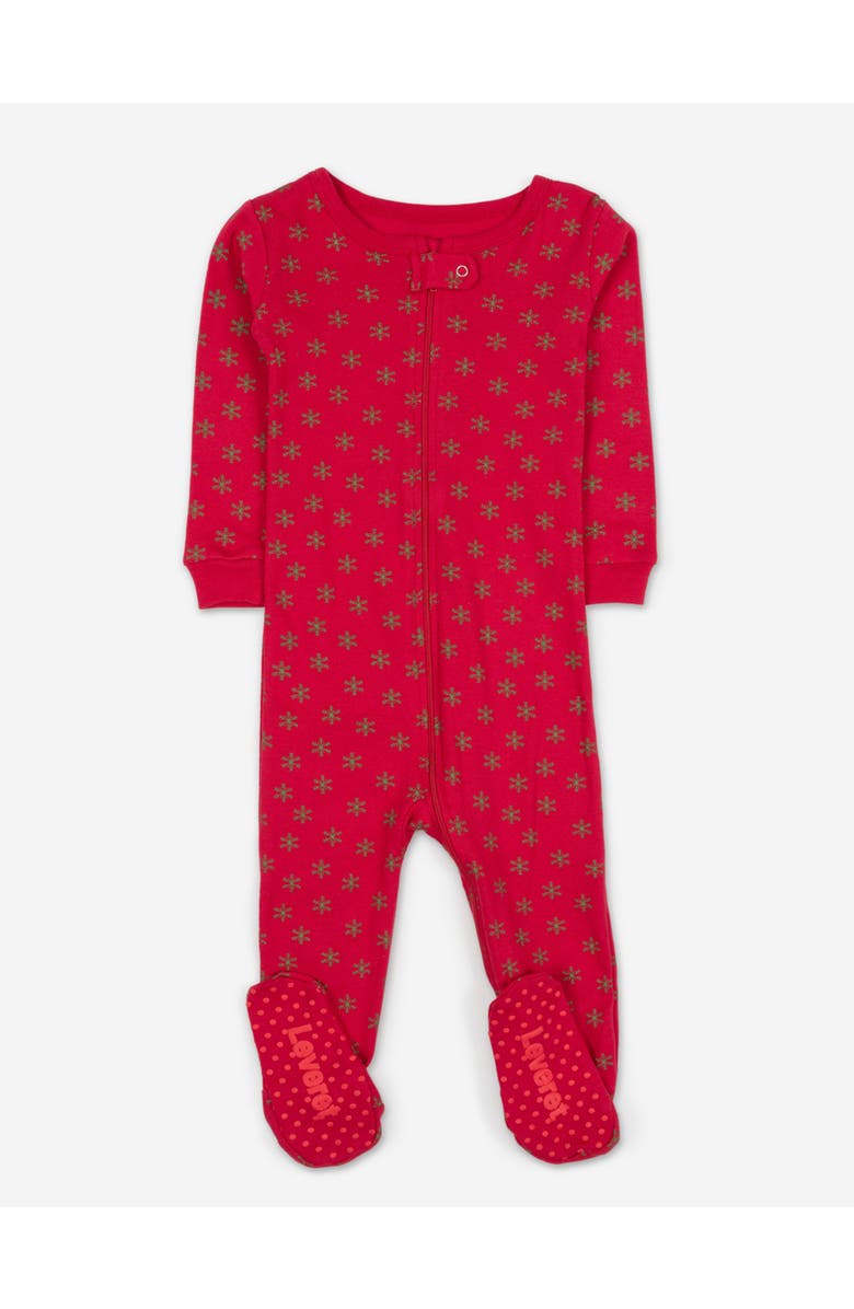 Leveret Kids Cotton Footed Printed Pajamas, Animal, Holiday & Fun Prints, Main, color, Snowflake