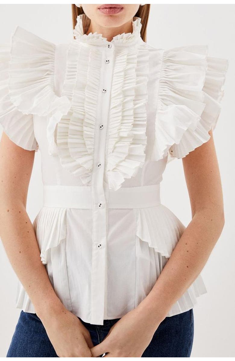 Karen Millen Sleeveless Pleated Ruffle Blouse, Alternate, color, White