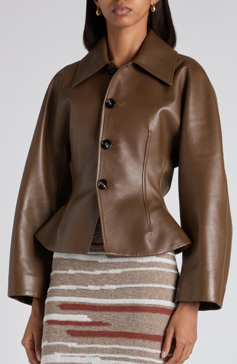 Bottega Veneta Flared Leather Jacket, Alternate, color, 