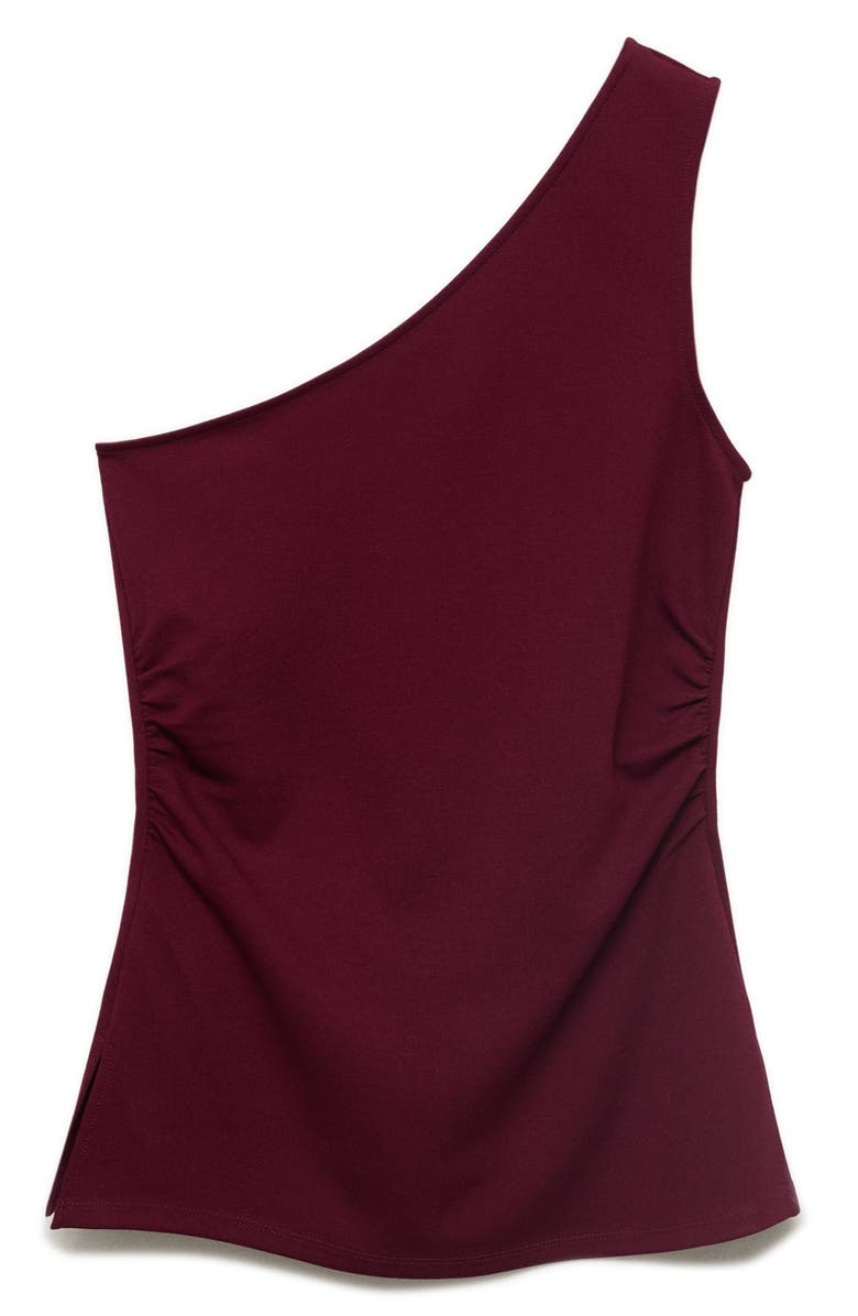 MANGO Ruched One-Shoulder Top, Alternate, color, Burgundy