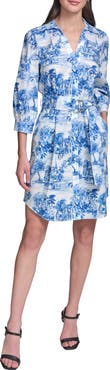 KARL LAGERFELD PARIS Toile Print Long Sleeve Shirtdress