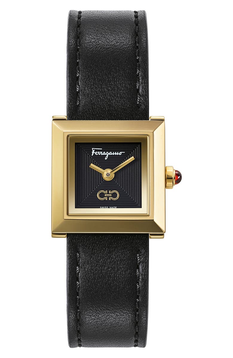 FERRAGAMO Salvatore Ferragamo Square Leather Strap Watch, 19mm, Main, color, 