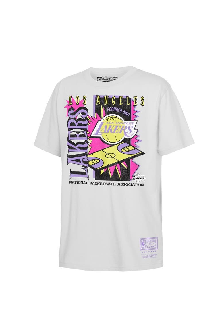 Youth Mitchell & Ness  White Los Angeles Lakers Neon Court Shock T-Shirt, Main, color, White