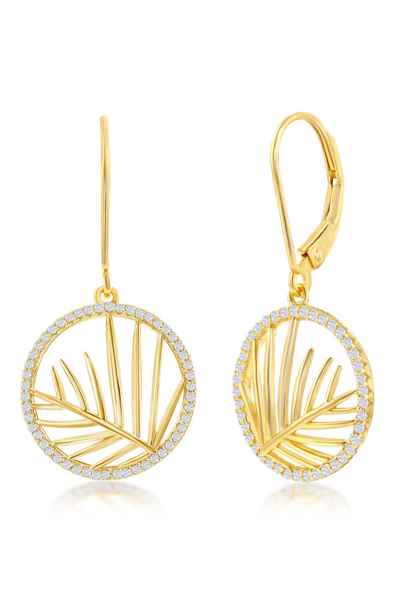 14K Gold Plated CZ Leaf Drop Earrings, Main, color, GOLD