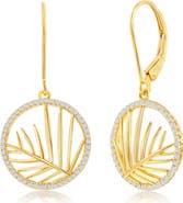 SIMONA 14K Gold Plated CZ Leaf Drop Earrings