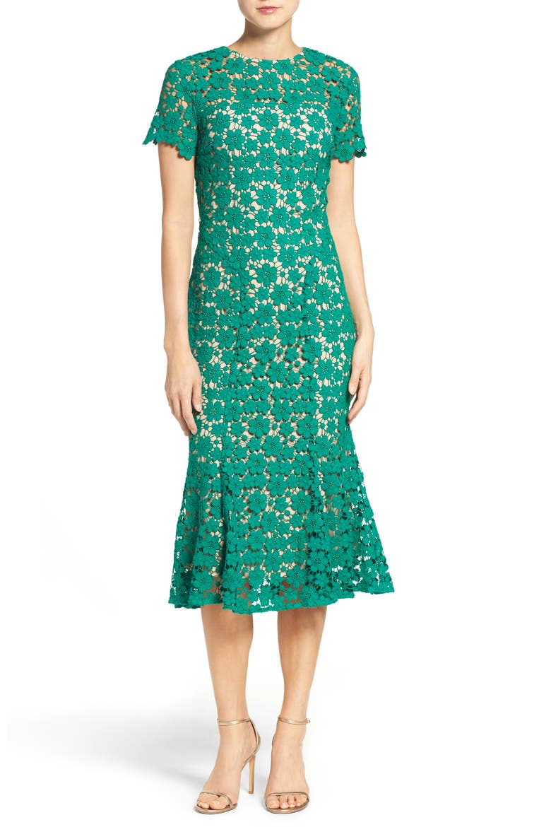 Guipure Lace Midi Dress, Main, color, JADE