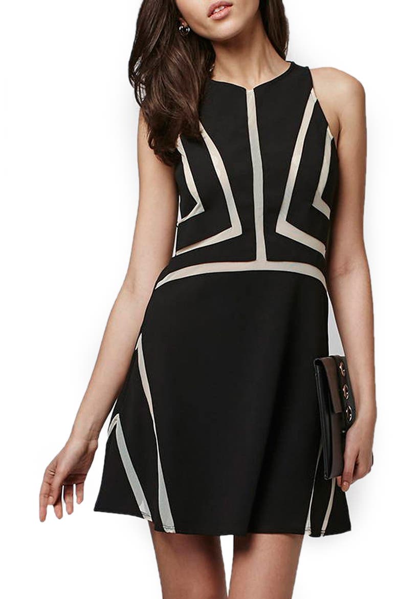 Mesh Contrast Sleeveless A-Line Dress, Main, color, BLACK MULTI