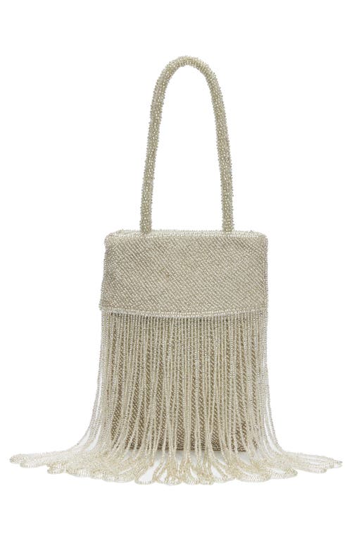 Reformation Valentina Mini Beaded Satin Shoulder Bag In Neutral