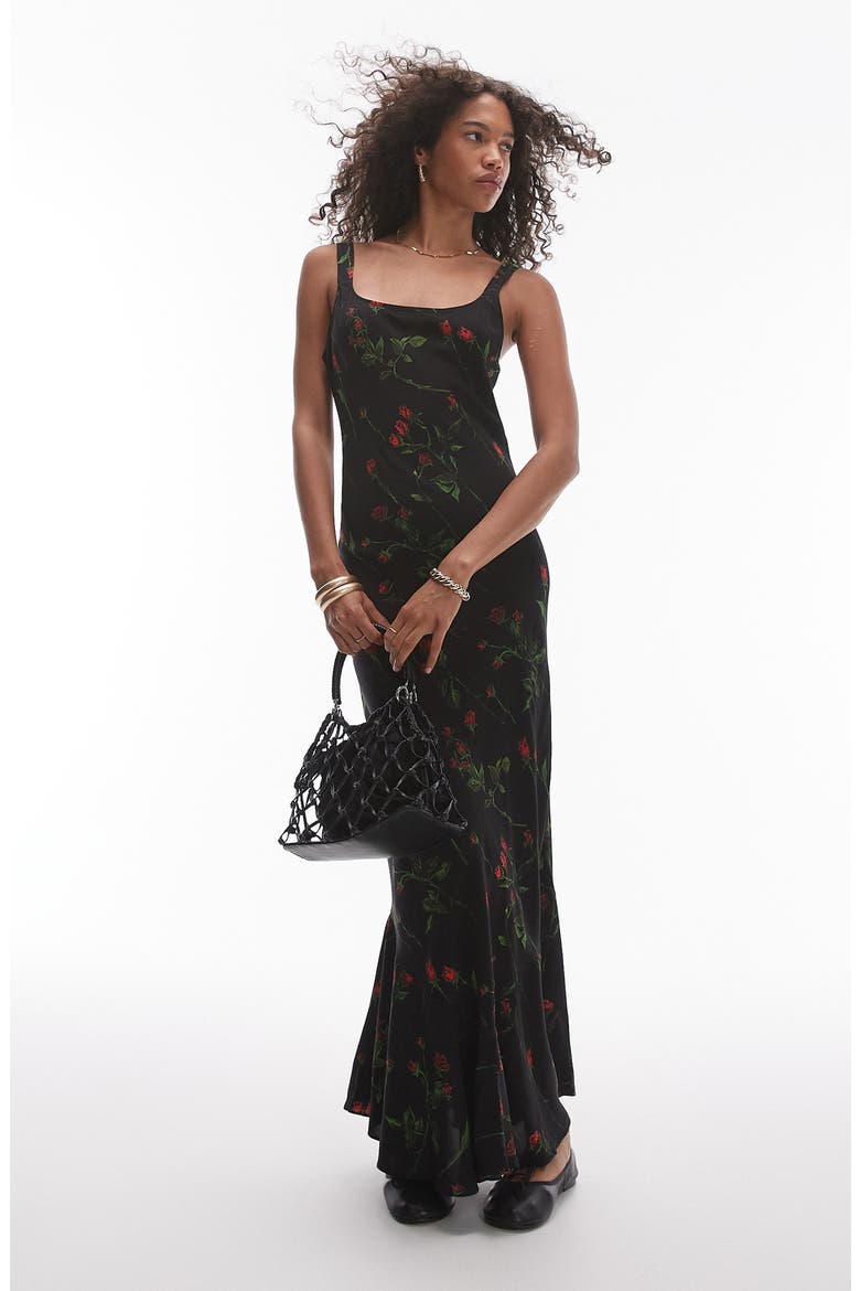 Floral Maxi Dress, Main, color, BLACK