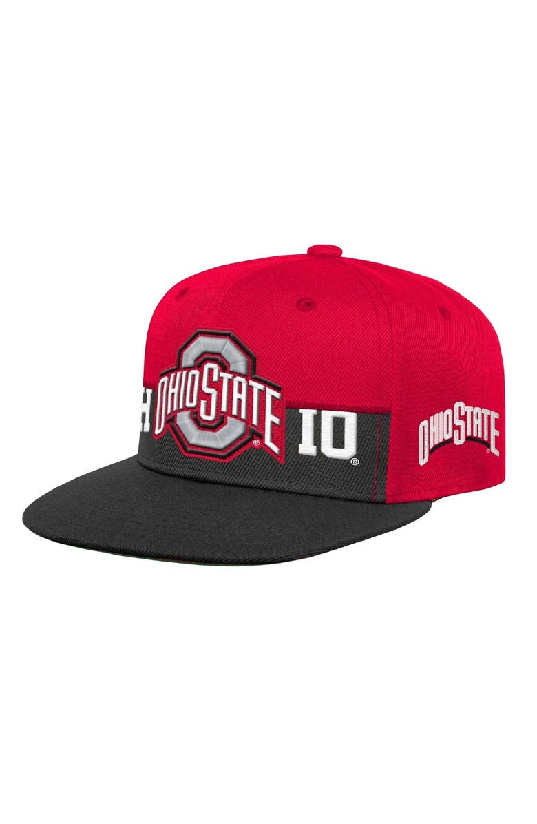 Mitchell & Ness Youth Mitchell & Ness Scarlet/Black Ohio State Buckeyes Half and Half Snapback Hat, Main, color, 