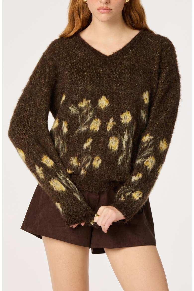Bowie V-Neck Floral Sweater, Main, color, BROWN FLORAL