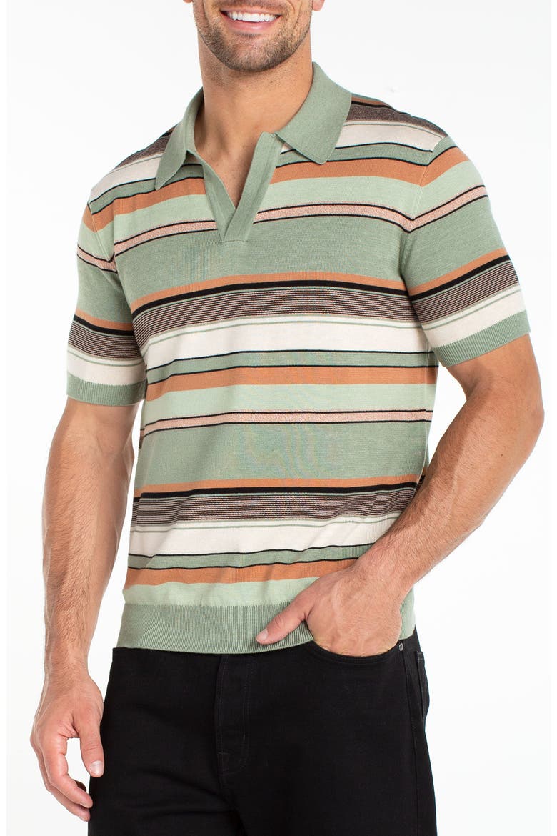 Stripe Johnny Collar Polo Sweater, Main, color, SAGE MULTI
