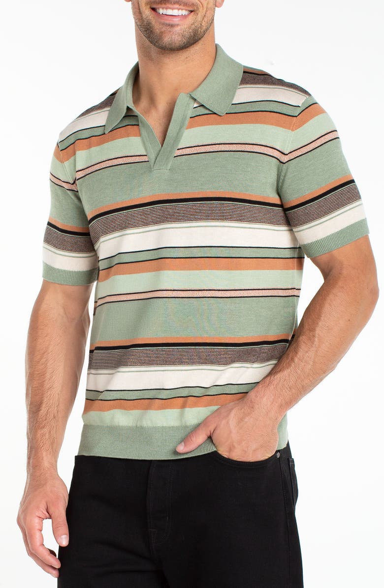 Liverpool Los Angeles Stripe Johnny Collar Polo Sweater, Main, color, Sage Multi