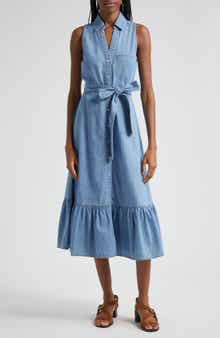 Veronica Beard Edwina Sleeveless Cotton Denim Midi Shirtdress