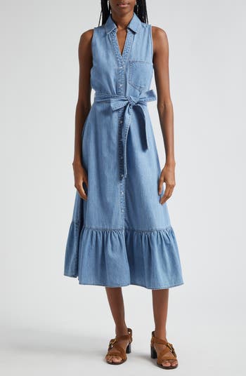 関税,送料無料Veronica Beard Edwinaデニムシャツワンピース Veronica Beard Edwina Sleeveless Cotton Denim Midi