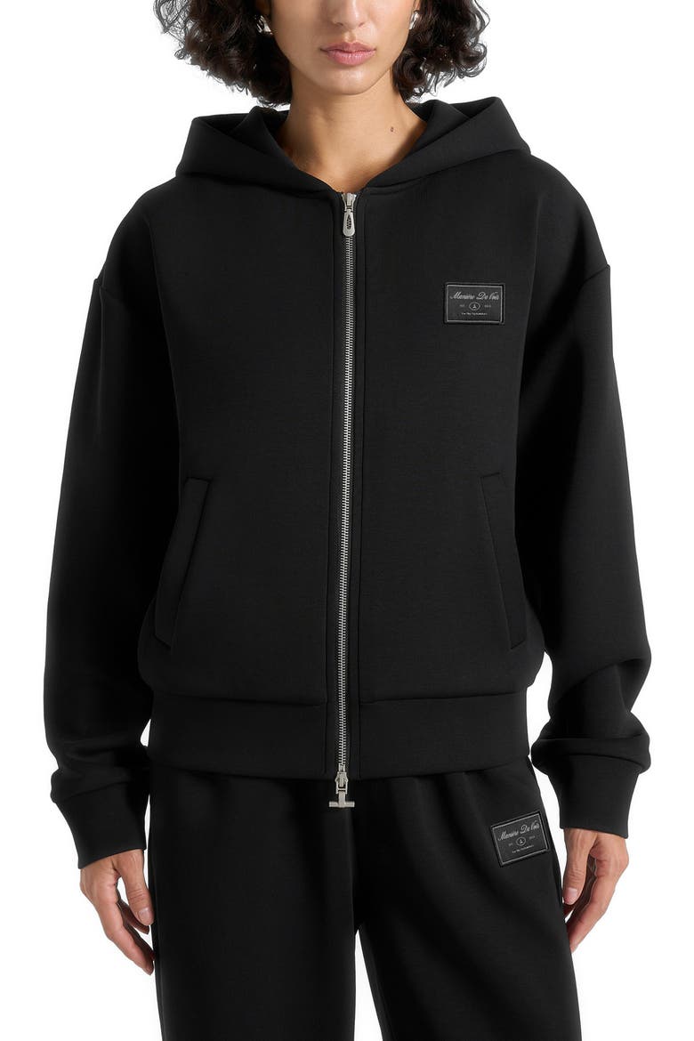 Ray Unisex Neoprene Cropped Zip Hoodie, Alternate, color, Black