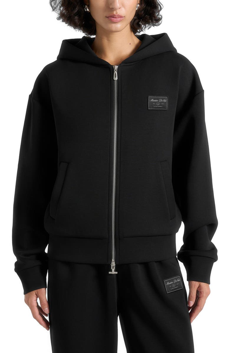 Manière De Voir Ray Unisex Neoprene Cropped Zip Hoodie, Alternate, color, Black